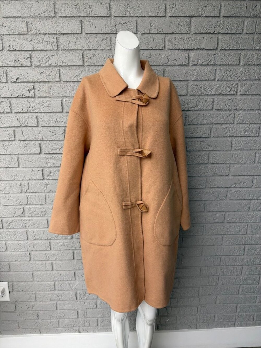Xuedanzhi Women’s Beige Long Sleeves Wool Duffle Coat Size L